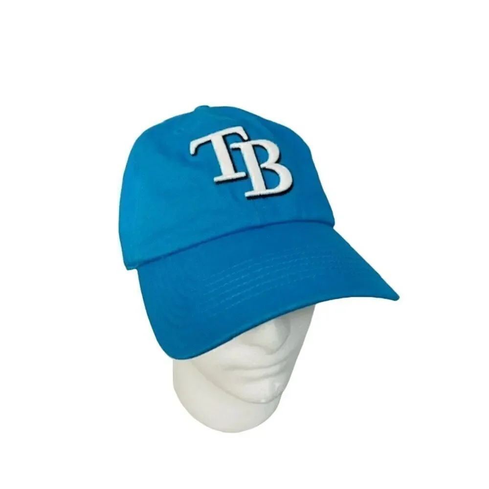 Tampa Bay Rays Hat Cap Leather Brown Strap Teal White MLB Baseball Logo '47 Mens